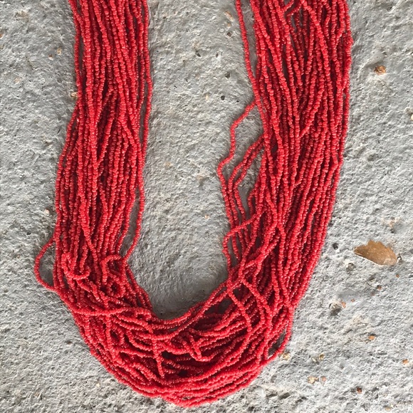 VINTAGE 1970s RARE American Indian Multi Strand Red Seed Bead Coral Necklace - Picture 9 of 16